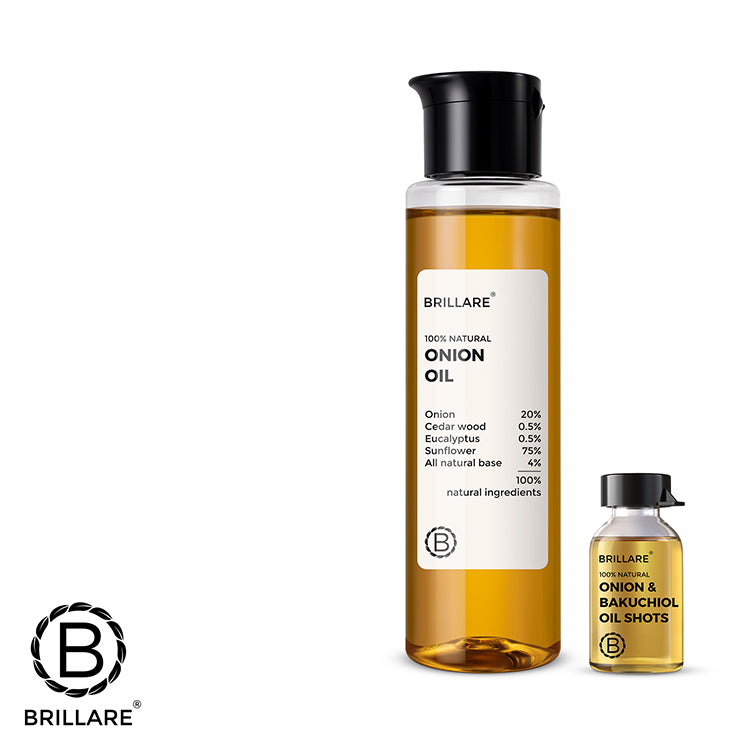Brillare Onion Oil and Brillare Onion & Bakuchiol Oil Shots with Brillare logo