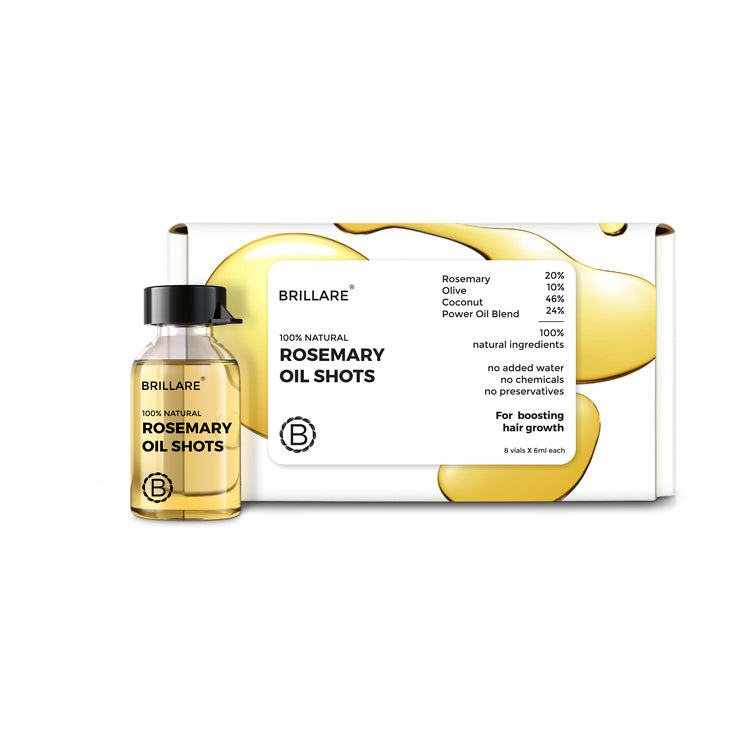 front view of Brillare Rosemary Oil Shots with its outer box against white background.