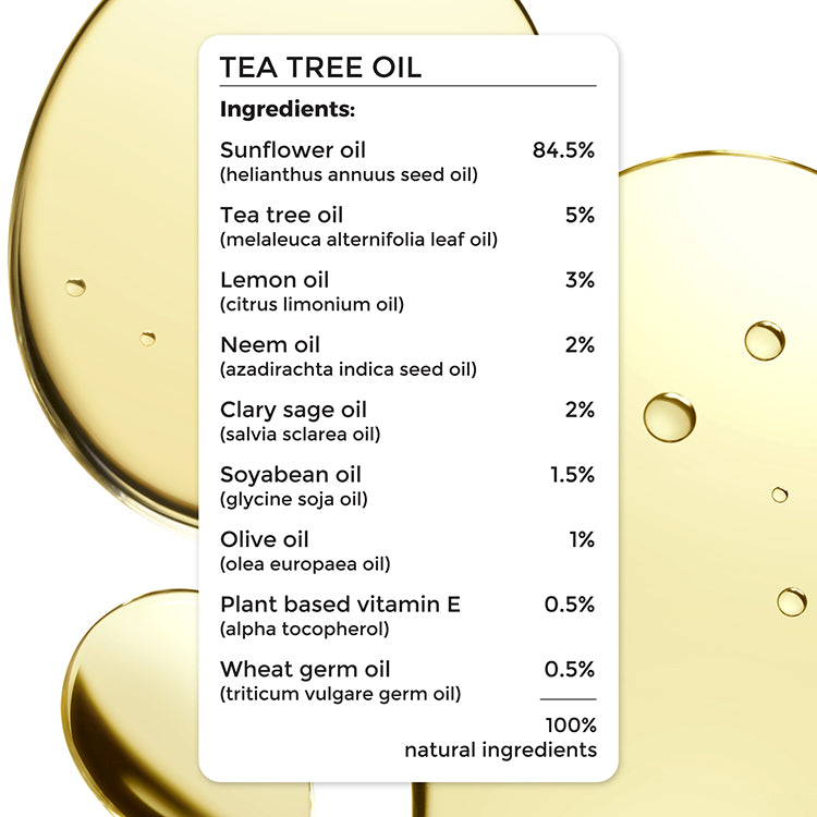 complete ingredient list of Brillare Tea Tree & Salicylic Oil Shots. 100% natural ingredients.