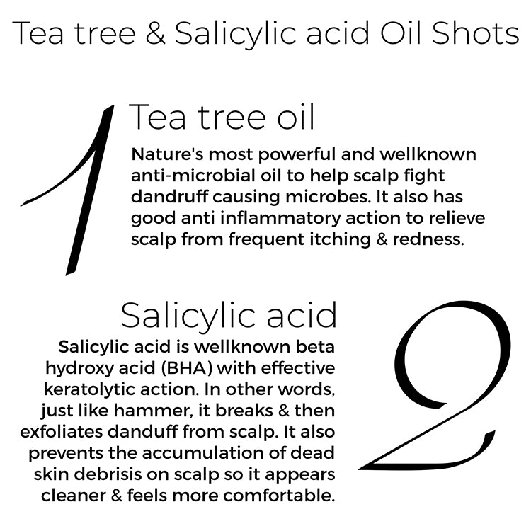 key actives of Brillare Tea Tree & Salicylic Acid Oil Shots in text include: Tea Tree Oil & Salicylic Acid