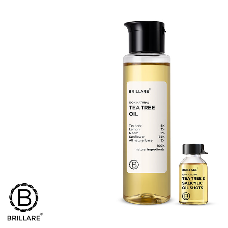 Brillare Tea Tree Oil and Brillare Tea Tree & Salicylic Oil Shots with brillare logo