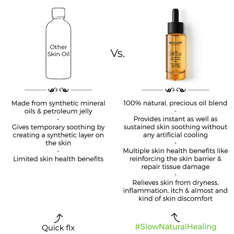 side by side comparison of Brillare Professional Ultimate Soothing oil with other skin oil.