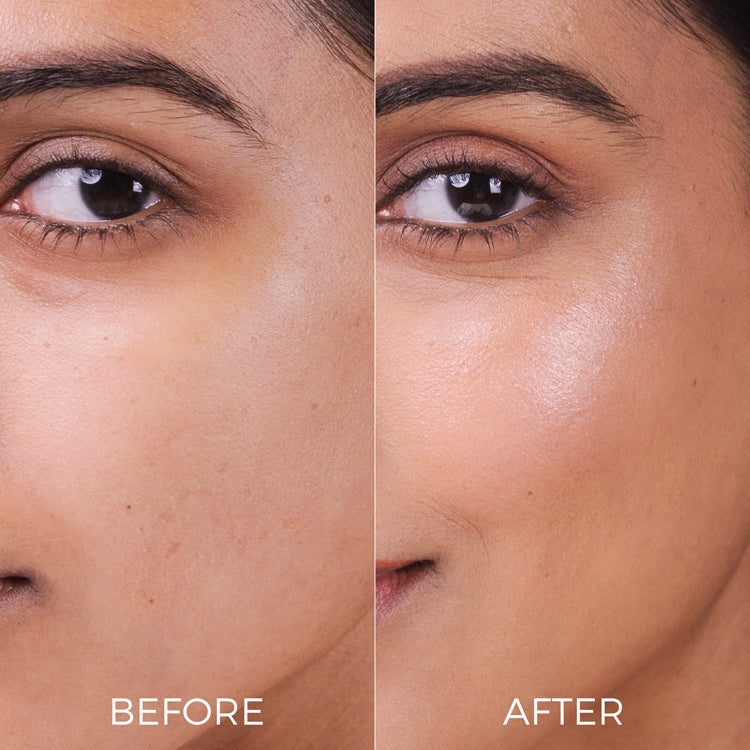 before and after image of using Brillare Ceramide & Probiotics Vegan Mucin Serum