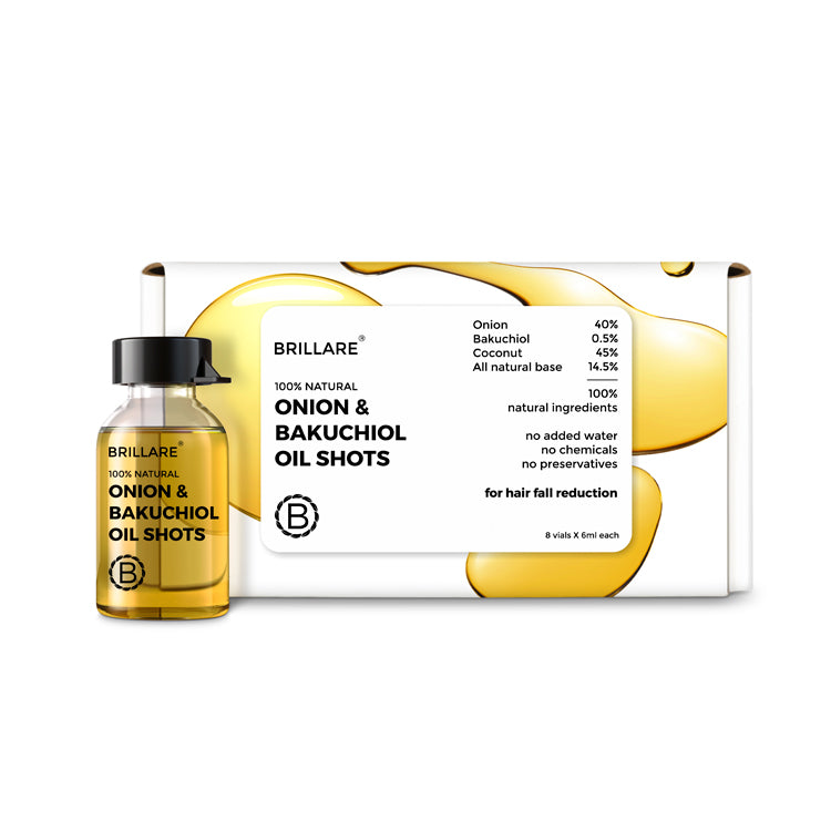 front view of Brillare Onion & Bakuchiol Oil Shots against white background.