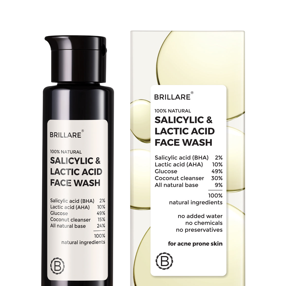 2% Salicylic and 10% Lactic Acid Face Wash for acne prone skin