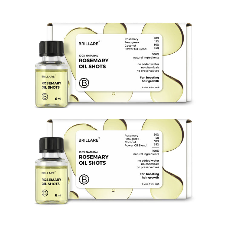 Brillare 100% Natural Rosemary Oil Shots Pack of 2 – Chemical-Free Hair Growth Oil with Rosemary, Olive, Coconut &amp; Power Oil Blend, 8 Vials x 6ml Each