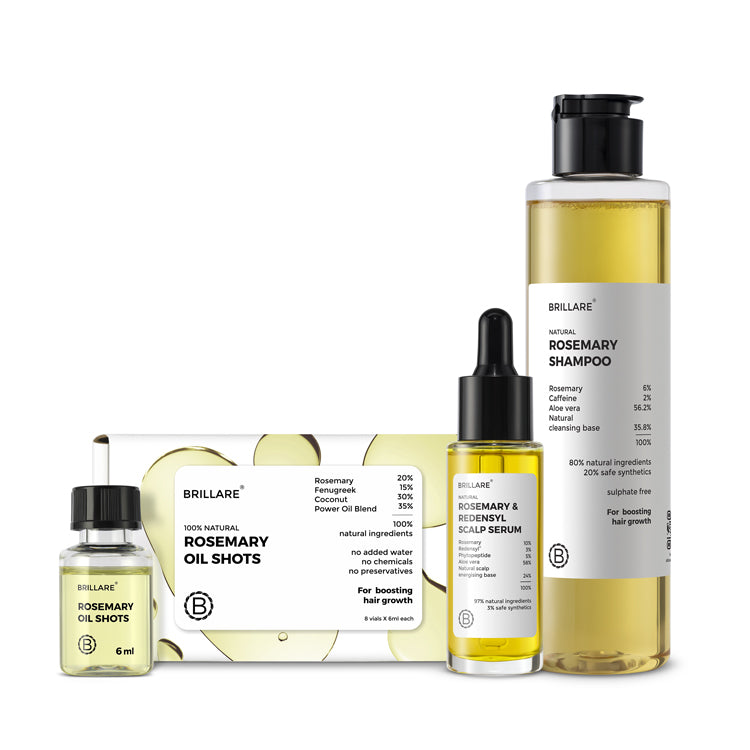 Brillare Hair Growth Kit – 100% Natural Rosemary Oil Shots, Rosemary &amp; Redensyl Scalp Serum, and Sulphate-Free Natural Rosemary Shampoo combo