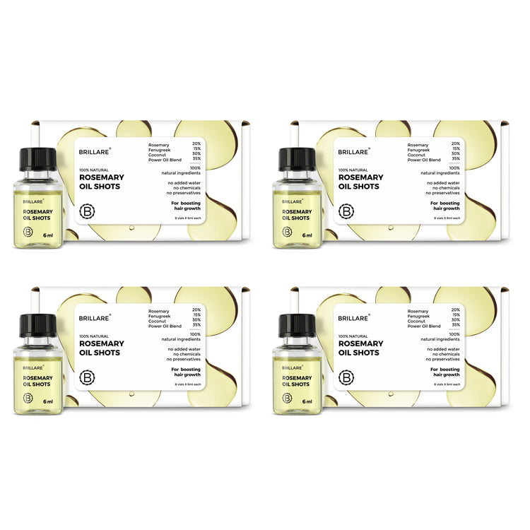 Brillare 100% Natural Rosemary Oil Shots Pack of 4 – Chemical-Free Hair Growth Oil with Rosemary, Olive, Coconut &amp; Power Oil Blend, 8 Vials x 6ml Each