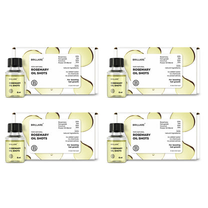 Brillare 100% Natural Rosemary Oil Shots Pack of 4 – Chemical-Free Hair Growth Oil with Rosemary, Olive, Coconut &amp; Power Oil Blend, 8 Vials x 6ml Each