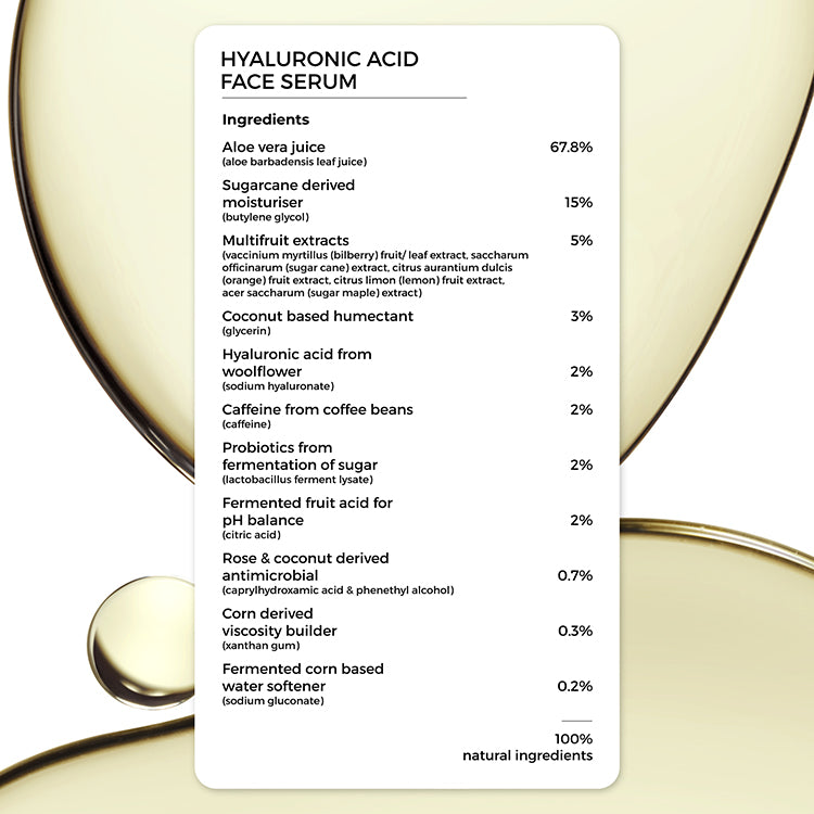 Brillare Hyaluronic Acid Face Serum full ingredient list, 100% natural ingredients.