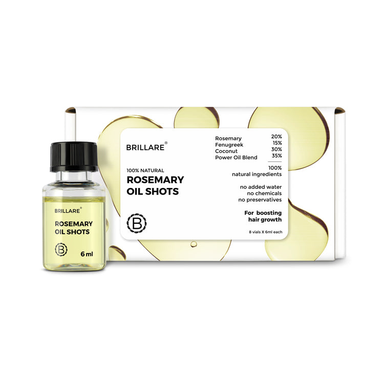 front view of Brillare Rosemary Oil Shots with its outer box against white background.