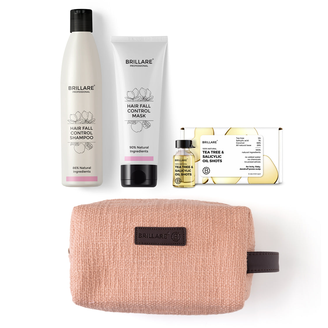 Hair Fall Control Shampoo, Conditioner & Oil Shots with Pink Pouch Combo