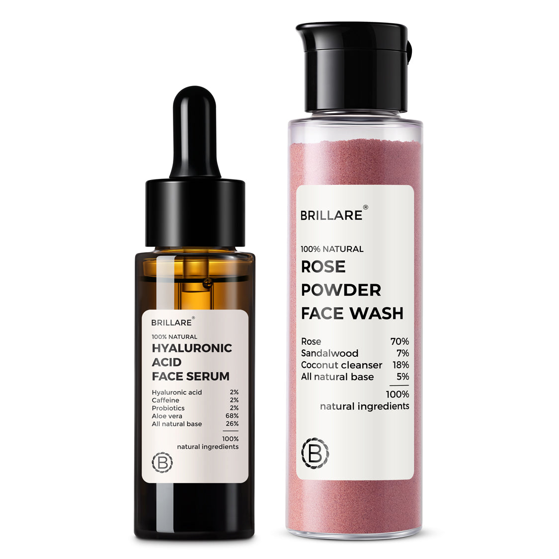 2% Hyaluronic Acid Face Serum & Rose Powder Face Wash (30g) Combo For Ageing Skin