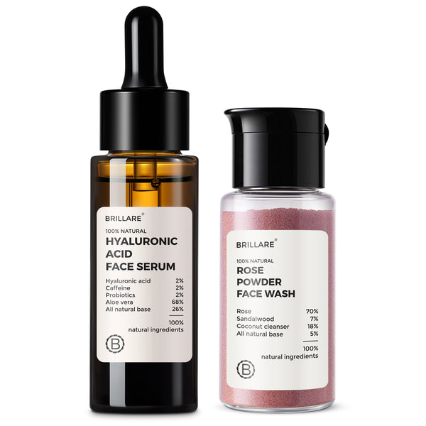 2% Hyaluronic Acid Face Serum & Rose Powder Face Wash (15g) with Jade Roller for youthful Skin