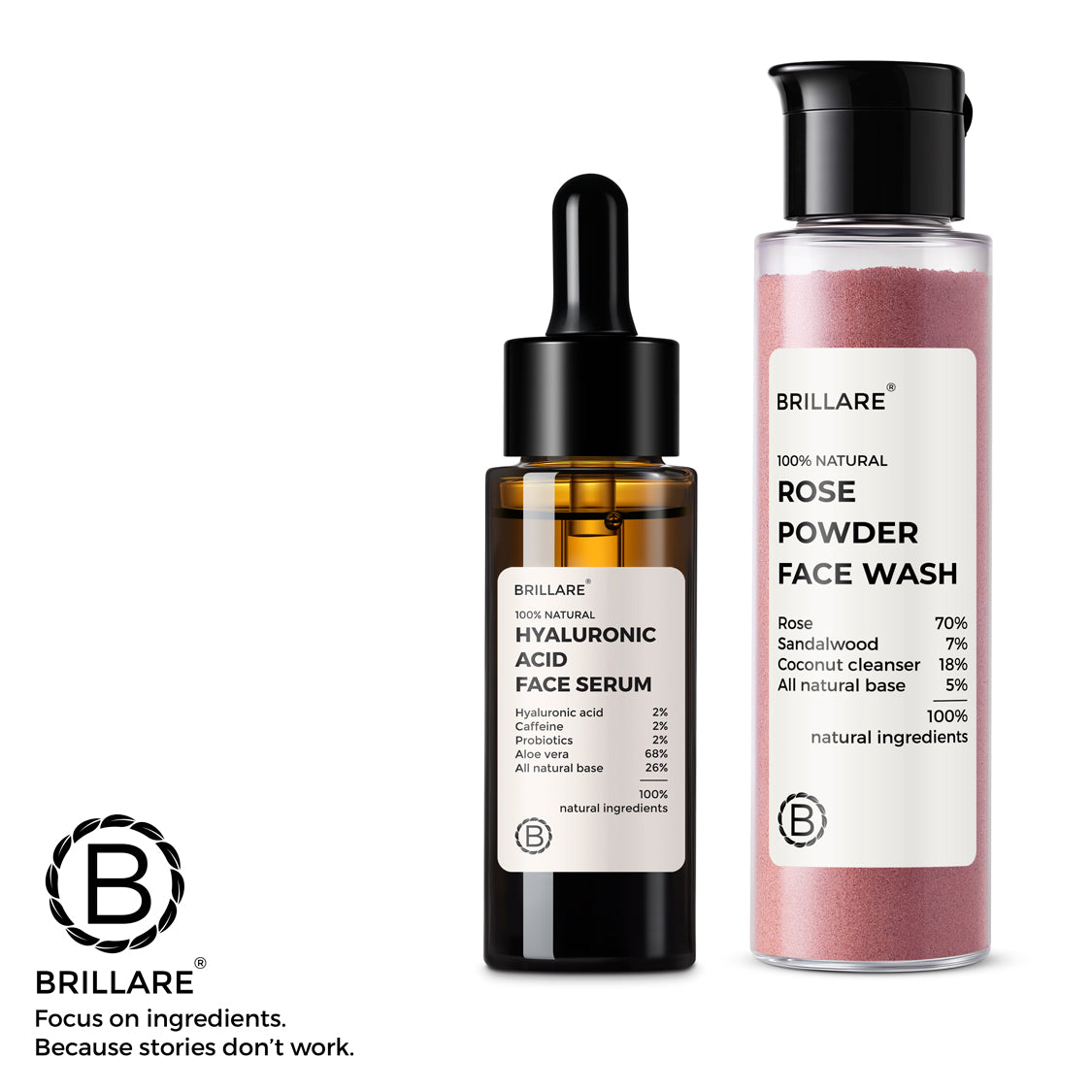 2% Hyaluronic Acid Face Serum & Rose Powder Face Wash (30g) Combo For Ageing Skin