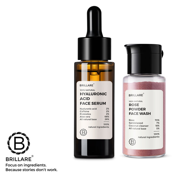 2% Hyaluronic Acid Face Serum & Rose Powder Face Wash (15g) Combo for Ageing Skin